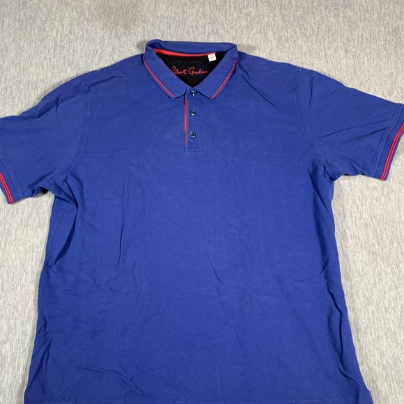 Robert Graham Polo Shirt Mens 2XL Blue Classic Fit Short Sleeve Cotton Red Trim - Picture 2 of 11